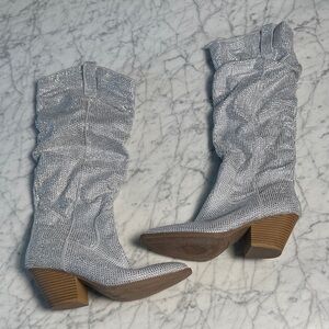 Silver Rhinestone Cowgirl Women's Boots Sz 10 Sparkle
